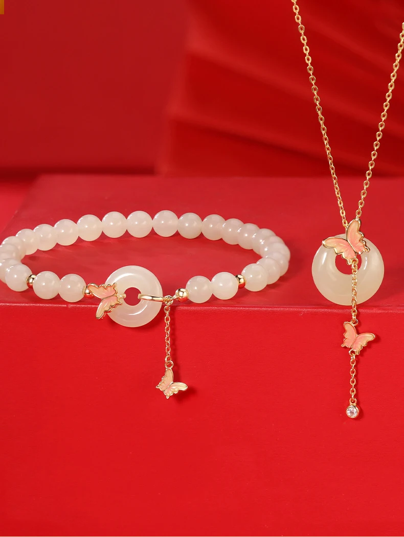 Multikomponenten Hetian Jade Schmetterling Quaste Armband Süße Und Frische Freundin Schmuck Ping Eine Schnalle DIY Stil Hand String – Detail 2