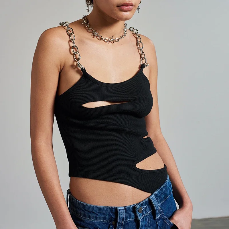 gym bra Goth Dark Grunge Punk Hollow Out Women Y2k Camis Gothic Chain Sexy Ribbed Black Crop Tops Hip Hop Summer Punk Fashion Streetwear green bra