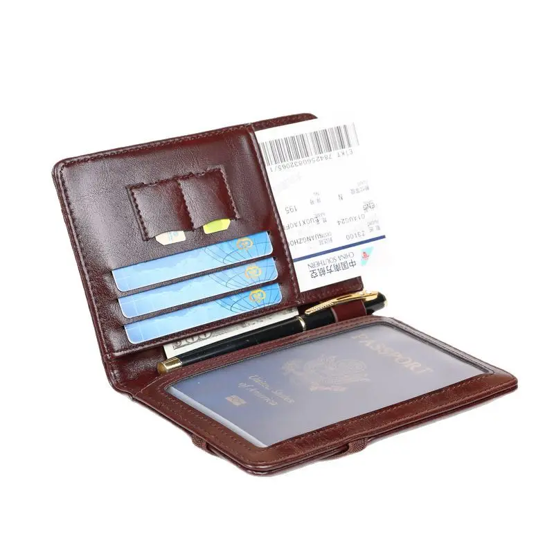 Anti theft RFID passport wallet retro style multifunctional travel document bag with ticket bag credit card ID