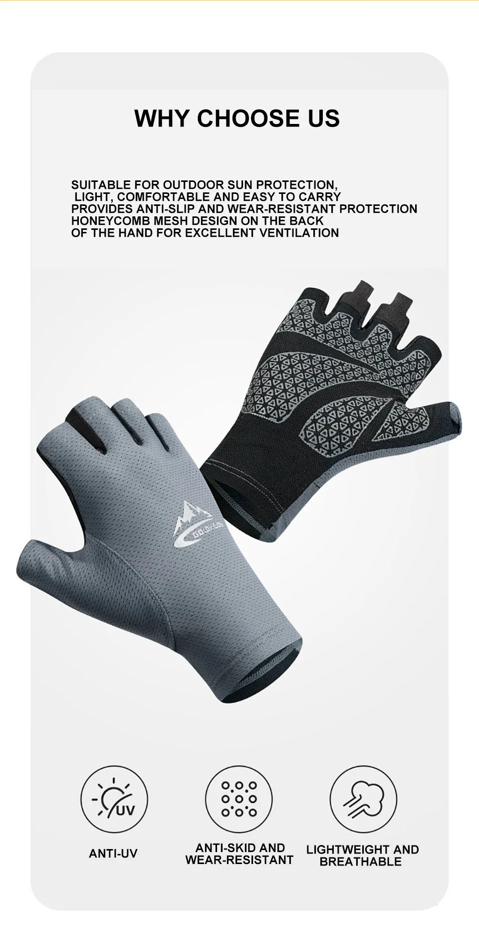 Description Picture 3 of item1Pair Cycling Gloves Ice Silk Sun Protection Breathable Half Finger Running Fishing Gloves Ridding Gloves Anti Slip Men Women