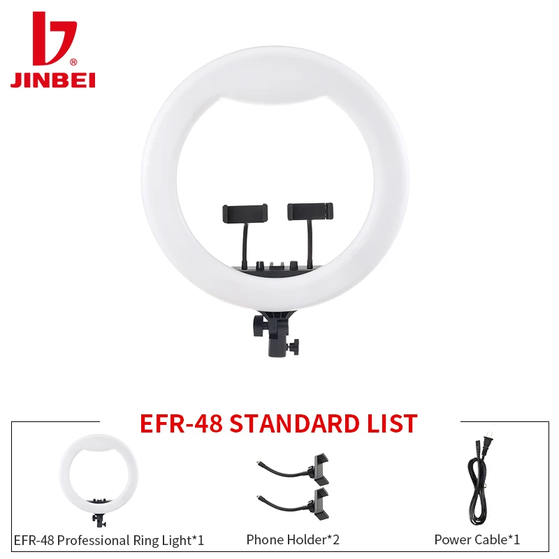 JINBEI EFR-48W ring light, luz led fotografia de 2700-7500K Ra97 led fotografia ilumina de 18 pol., luz circular de 48 W com iluminação T-Zone e efeito Angel Eye, ideal para vlogs, vídeos curtos, fotografia e maquiag