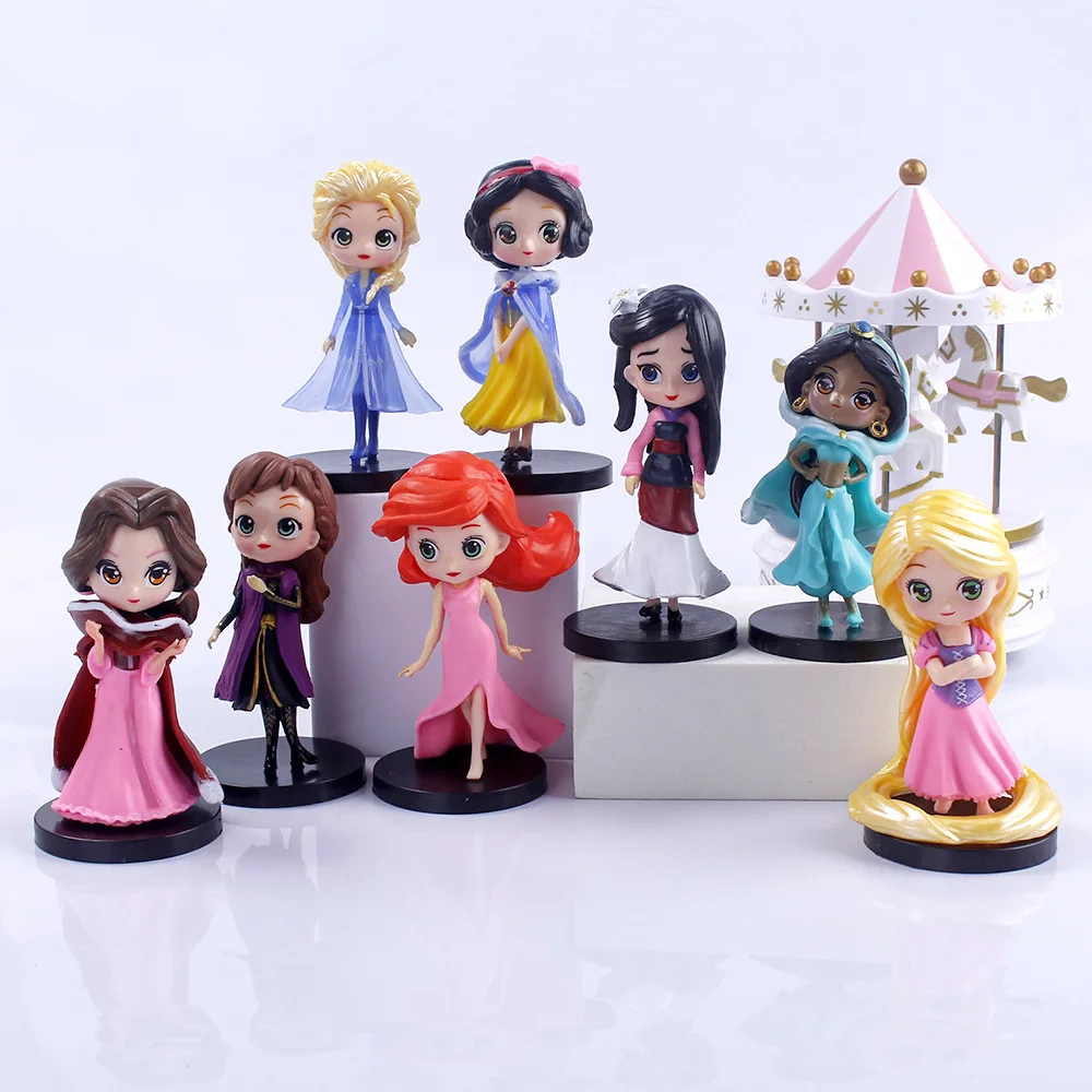 

8Pcs/Set Anime Figure Toy Princess Snow White Mulan Anna Elsa Belle Cinderella Tangled Mermaid Sleeping Beauty Model Dolls