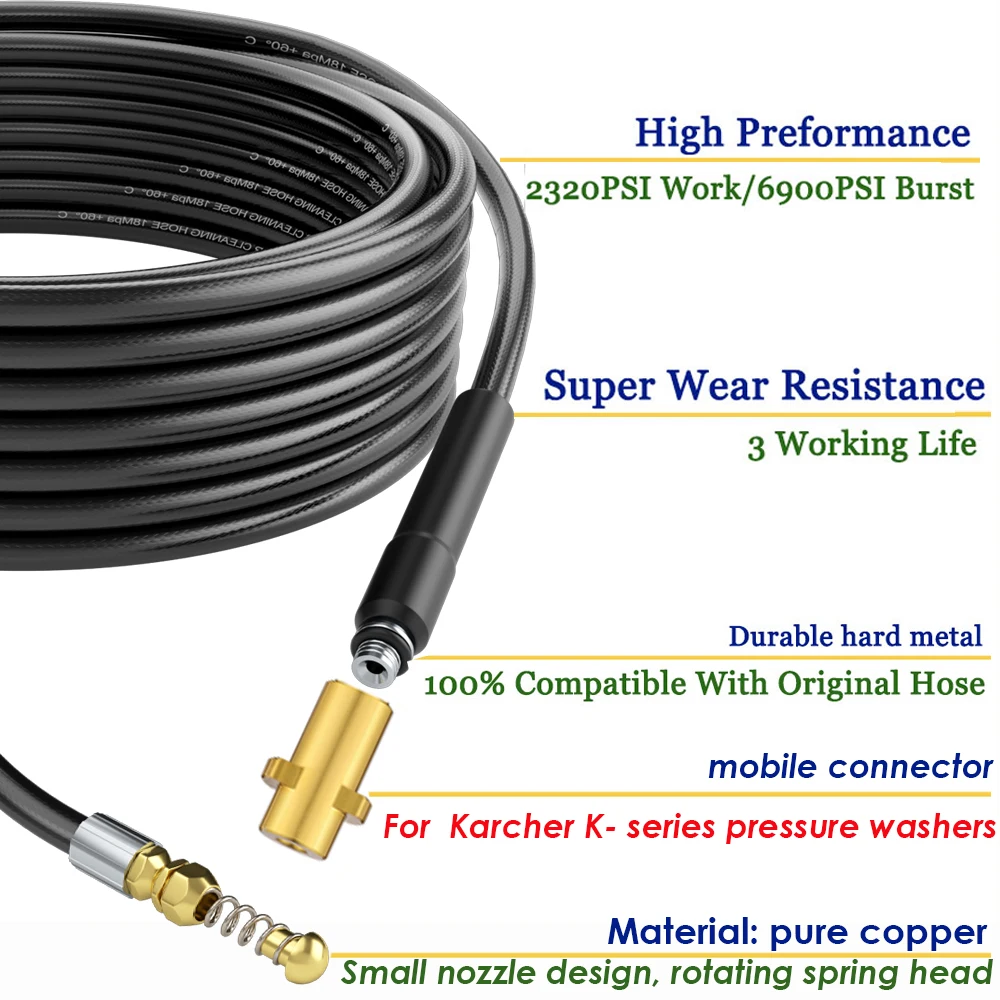 sewer drain water cleaning hose pipe cleaner Kit with Adapter For Karcher K2 K3 K4 K5 K6 K7Pressure Washers nozzle car wash hose 3
