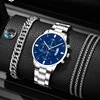 5pcs Necklace Bracelet Ring Mens Watches Set Fashion Luxury Men Stainless Steel Quartz Wrist Watch Man Business Casual Watch 1