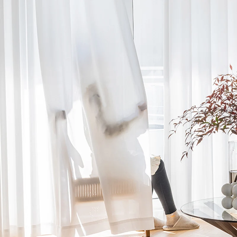 NORNE Custom Size 100% Privacy White Sheer Tulle Curtains for Living Room Bedroom Decoration Window Voiles Curtain Heavy Fabric 2