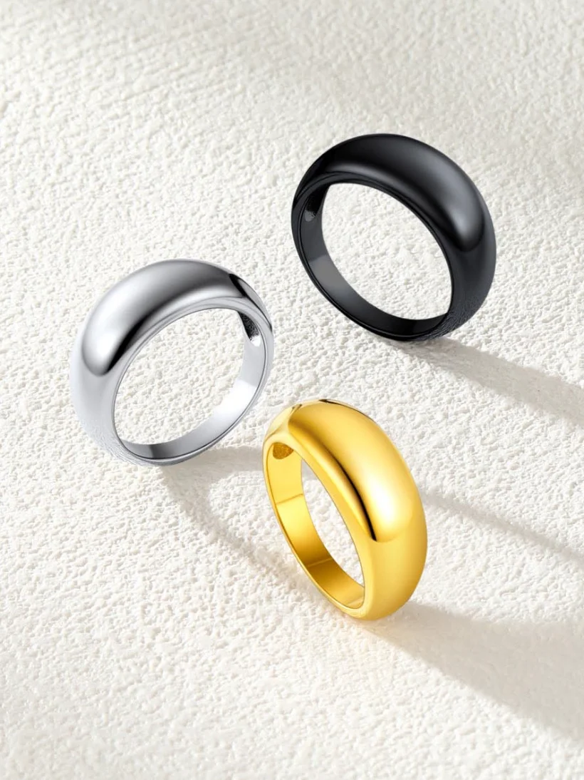 U7 Stainless Steel 8/16/23mm Wide Chunky Croissant Dome Rings for