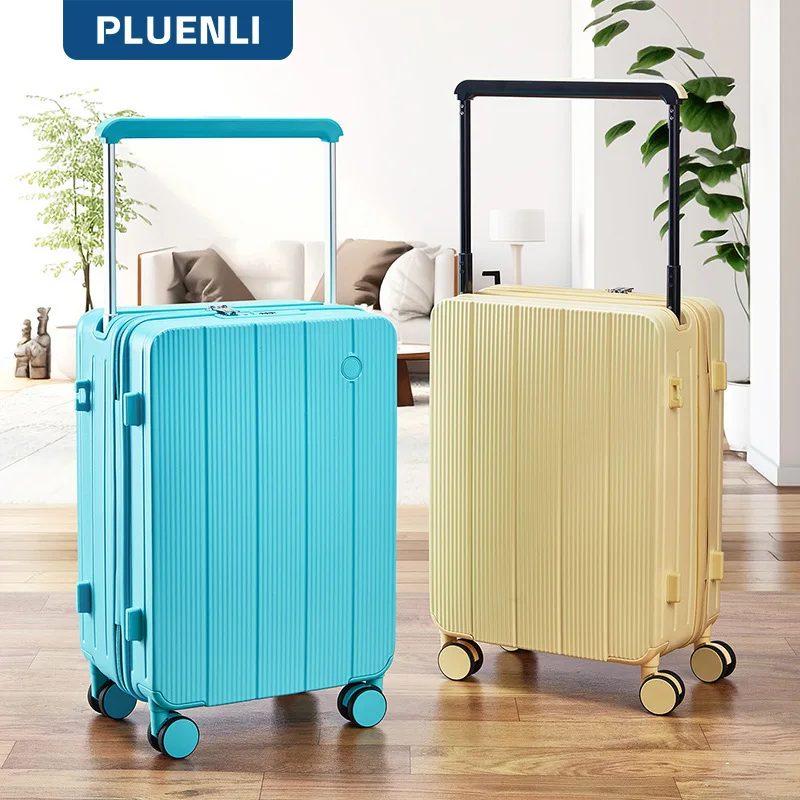 PLUENLI Women's Draw-Bar Luggage Wide New Small Lightweight Boarding Travel Suitcase Boarding Suitcase with Combination Lock Men