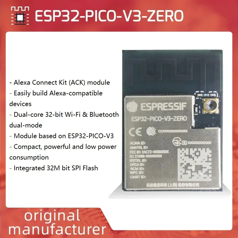 

ESP32-PICO-V3-ZERO Module Alexa Connect Kit (ACK) 2.4GHz WiFi Bluetooth 4 MB Flash Memory
