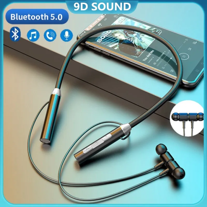 Беспроводные наушники Bluetooth с шейным ободом, магнитные наушники, спортивные TWS наушники для бега, водонепроницаемые Bluetooth 5,2 гарнитура с микрофоном