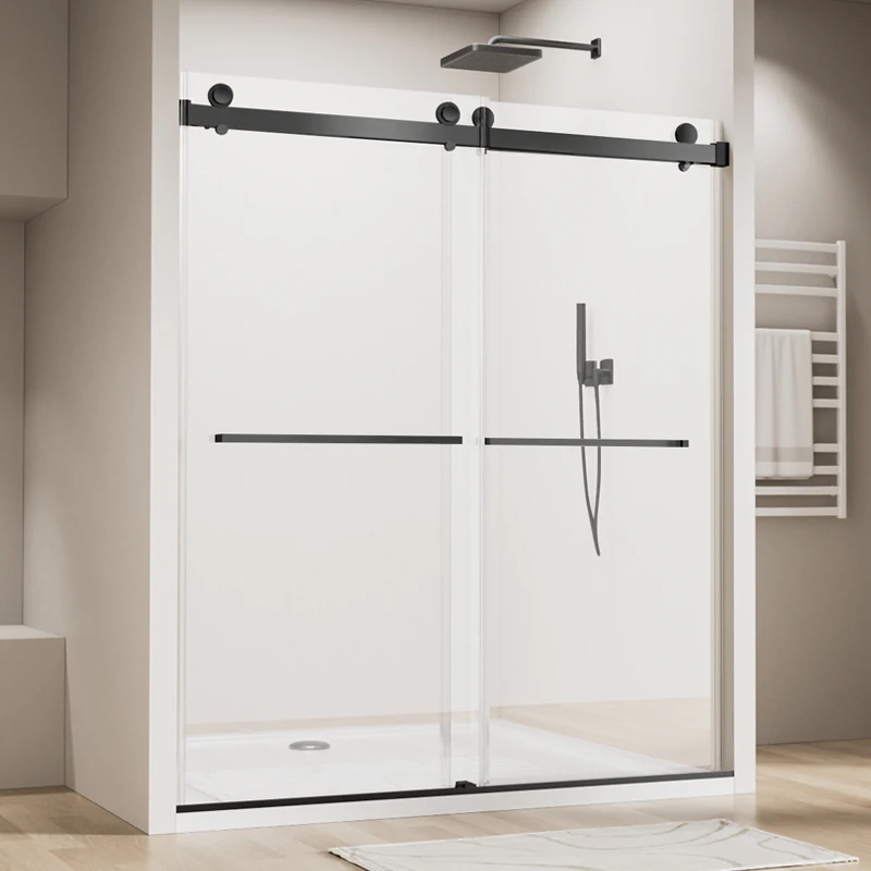 bothroom shower door 56-60" W X 76" H  Shower Door  10mm clear tempered glass bathroom door, dumb black stainless steel shower s 4