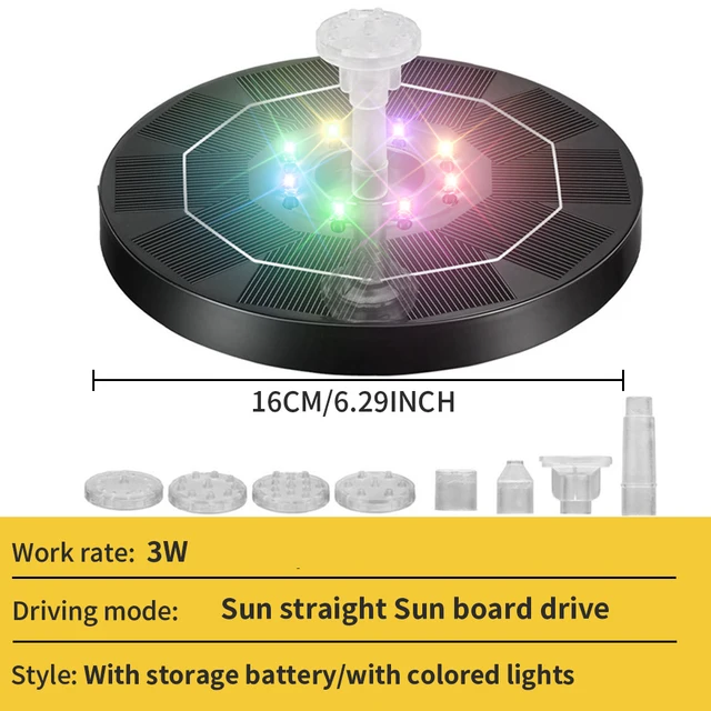 3W Napenergia -Madárfürdő Szökőkút Szivattyúk Kertekhez Tavak Úszómedencék Led -Es Lámpákkal, Tároló Akkumulátorok Permetezés Éjjel - Image 3