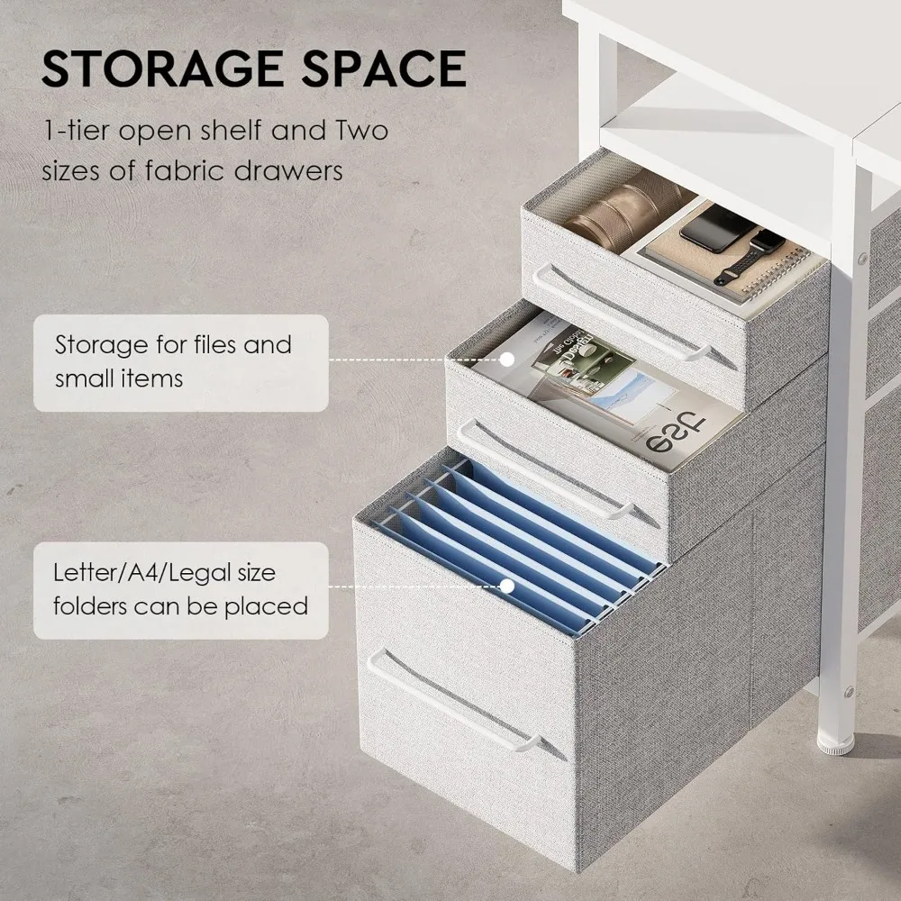 Small Desk with Drawers, 40 inch Computer Desk with Shelves, Writing with Storage, Small Office with Metal Frame 4