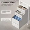 Small Desk with Drawers, 40 inch Computer Desk with Shelves, Writing with Storage, Small Office with Metal Frame 4
