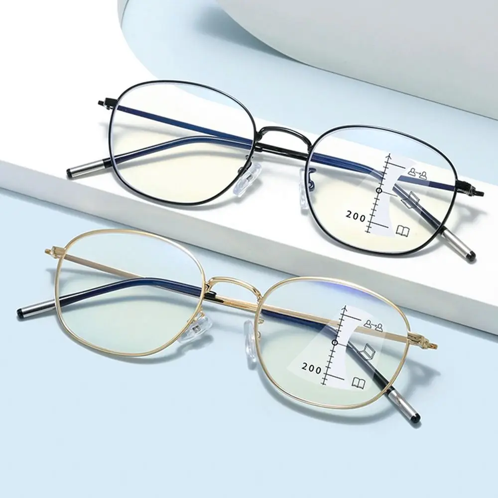 Progressive Multifocal Reading Glasses Women Men Round Sqaure Metal