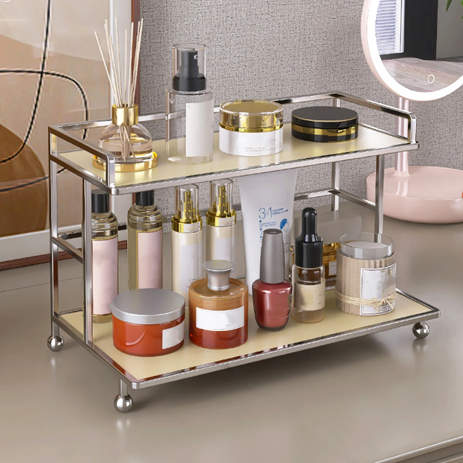 Metal 2 Tier Bathroom Makeup Storage Rack Organizer