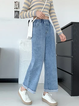 Casual Streetwear Plus Size Jeans Woman Clothing Loose Straight Wide Leg Denim Pants Femme Elastic Waist Boyfriend Jeans Women