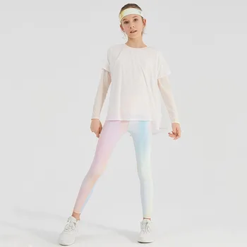 4-14Y Girls Yoga Pants Soft Kids Stretch Trousers Printed Children's Active Dance Running Workout Leggings Thin Sports Tights 2