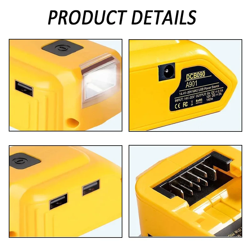 Adattatore Batteria USB Per DeWalt 18V, Power Bank Con Luce LED E Porta CC - Taingwei - Foto 6