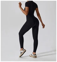 Women‘s Jumpsuits Short Sleeve Yoga Slim Fit Stretch One Piece Romper Sexy Fitness Female Black Basic Elastic Zipper Sportwears - Image 2