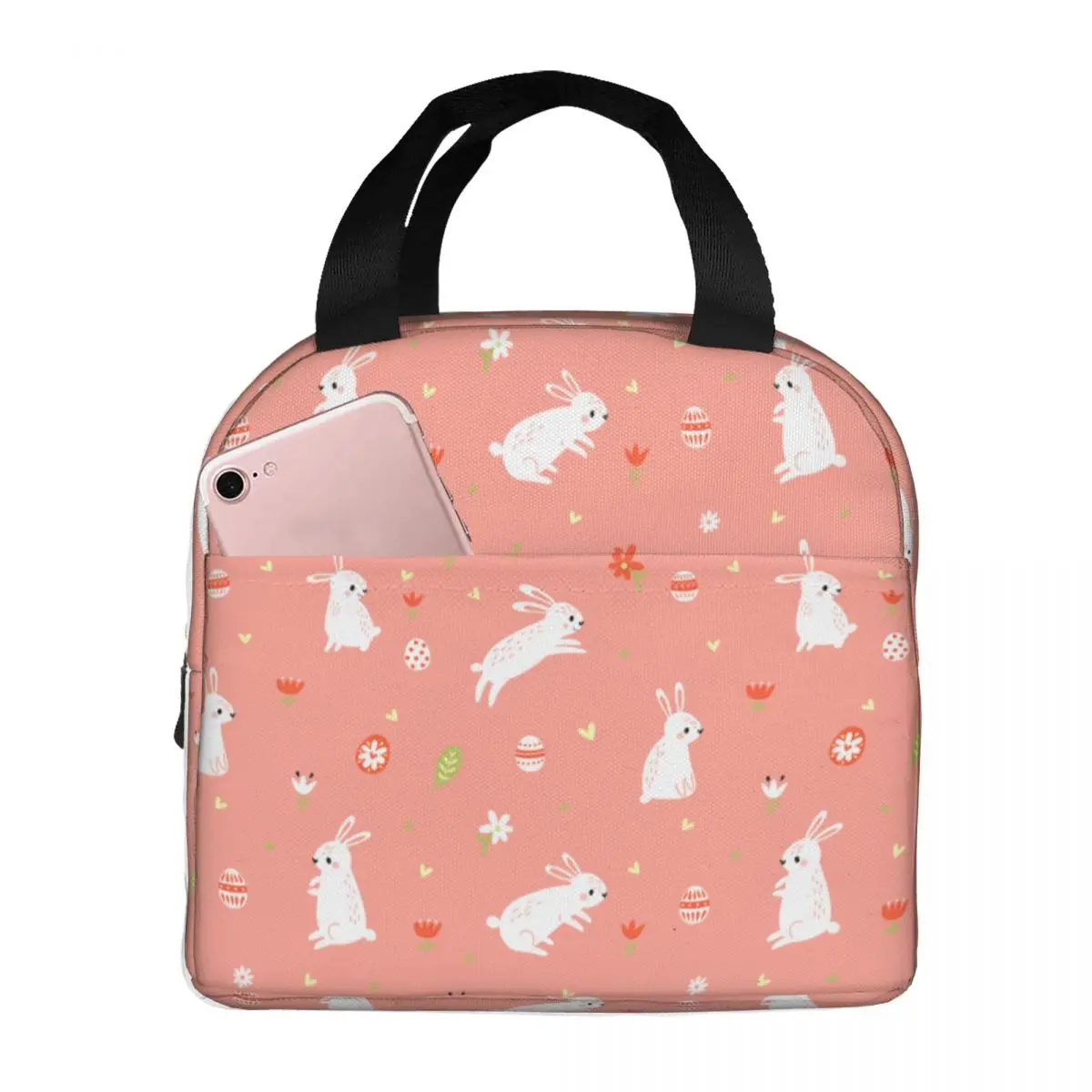 

Easter Hares And Flowers Rabbit Lunch Bag Portable Insulated Cooler Bag Thermal Food Picnic Work Lunch Box for Women Children