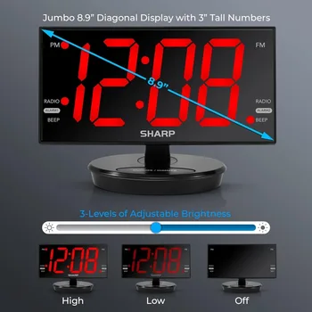 Extra Large LED Digital Alarm Clock with Tilt Display Auto Time Set Dual USB Charger FM Radio Adjustable Brightness 5