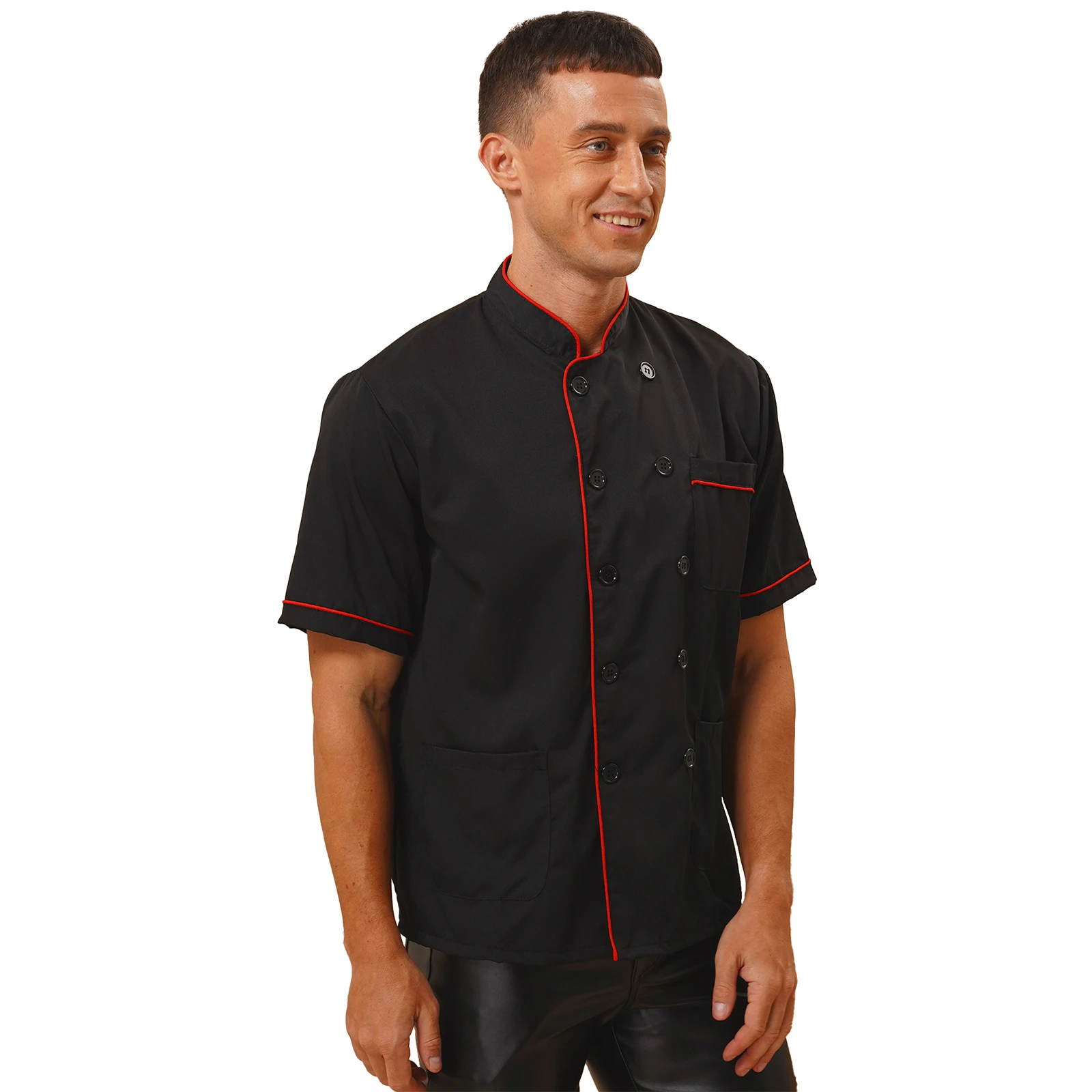 thumbnail image 1 of Ropa de trabajo para servicio de comida para hombre, camisa de Chef con estampado de disfraz, Tops de cocina para Hotel, restaurante, camisetas informales de manga corta con cuello redondo, 1 of 5