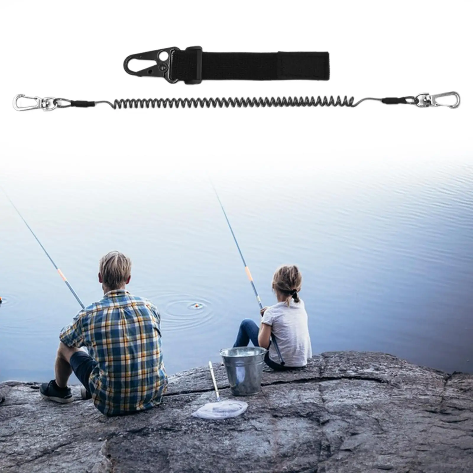2x Fishing Lanyard Portable Rod Strap Prevent Rod Drop Lose Tool Wire Spring Cord Strap Fishing Pole Tether for Paddles Fishing