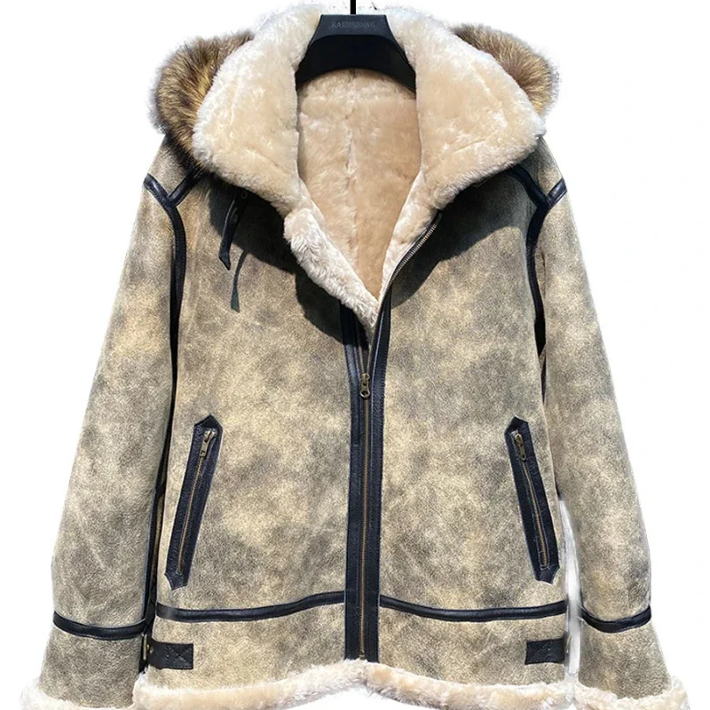 Fashion Original Sheepskin Real Fur Coat Men Genuine Leather Jacket Men's Flight Suit Natural Male De Cuero Genuino