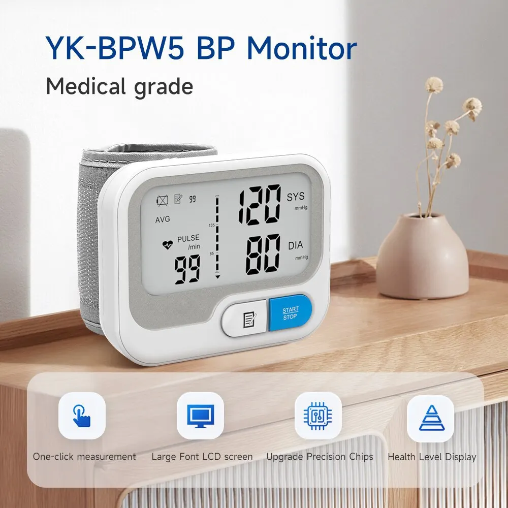 Blood Pressure Monitor Blood Pressure Meter Automatic Digital Wrist Blood Pressure Monitor Sphygmomanometer Tonometer Tensiometer Heart Rate Pulse Meter BP Monitor
