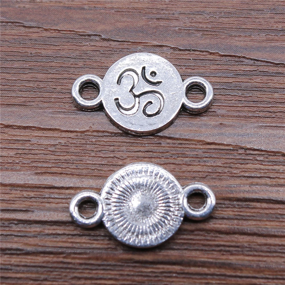 WYSIWYG 10pcs 10x17mm Om 라운드 커넥터 매력 보석 만들기 골동품 실버 컬러 쥬얼리 액세서리 만들기