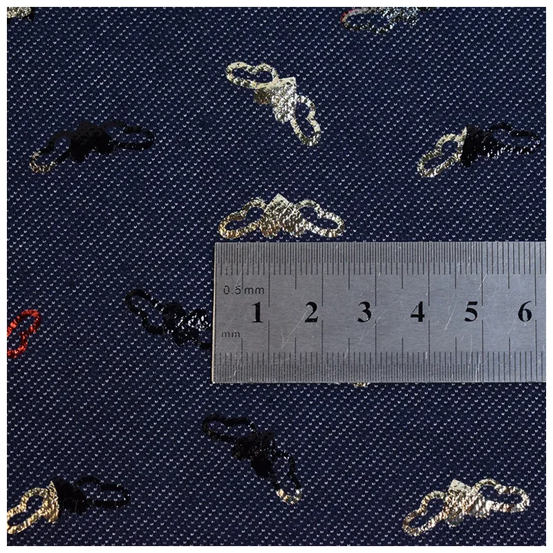 200g Gold-Stamped Knit Denim Fabric Spring Summer Casual Clothing Cotton-Padded Coatdenim Face Material Elastic Cotton Fabric