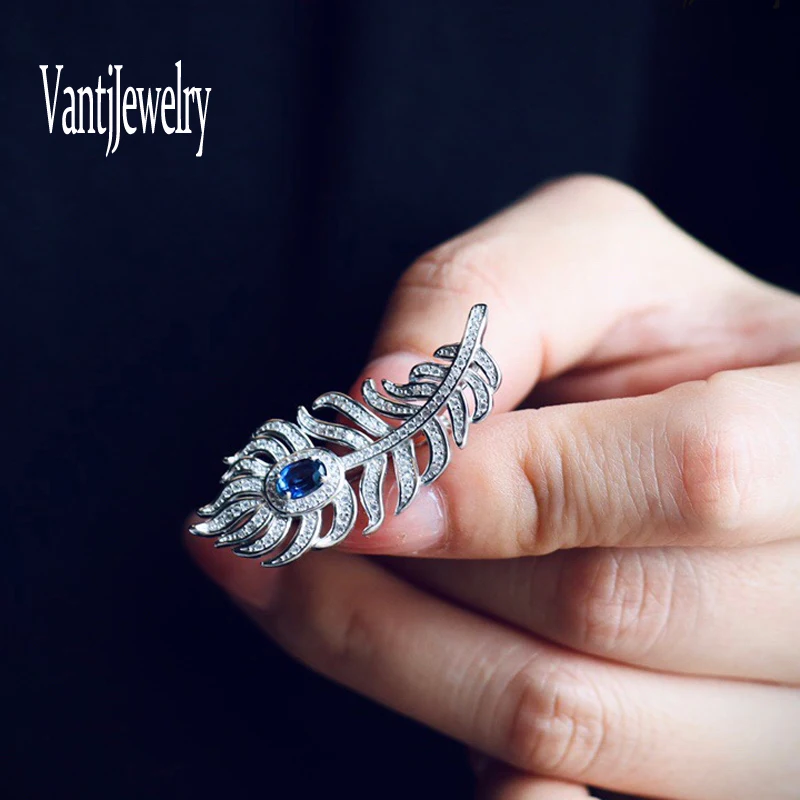 

New Natural Sapphire Feather Pendant Sterling 925 Silver Gemstone 4*6mm for Women Wedding Birthday Party Trendy Necklace Gift