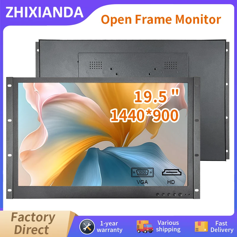 Zhixianda 오픈 프레임 모니터 19.5 인치 1440x900 와이드 스크린 산업용..