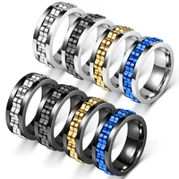 Fashion Punk Style Gear Rotating Anxiety Fidget Ring Titanium Steel Chain Spinner Rings for Men Rock Biker Wedding Party Jewelry 2