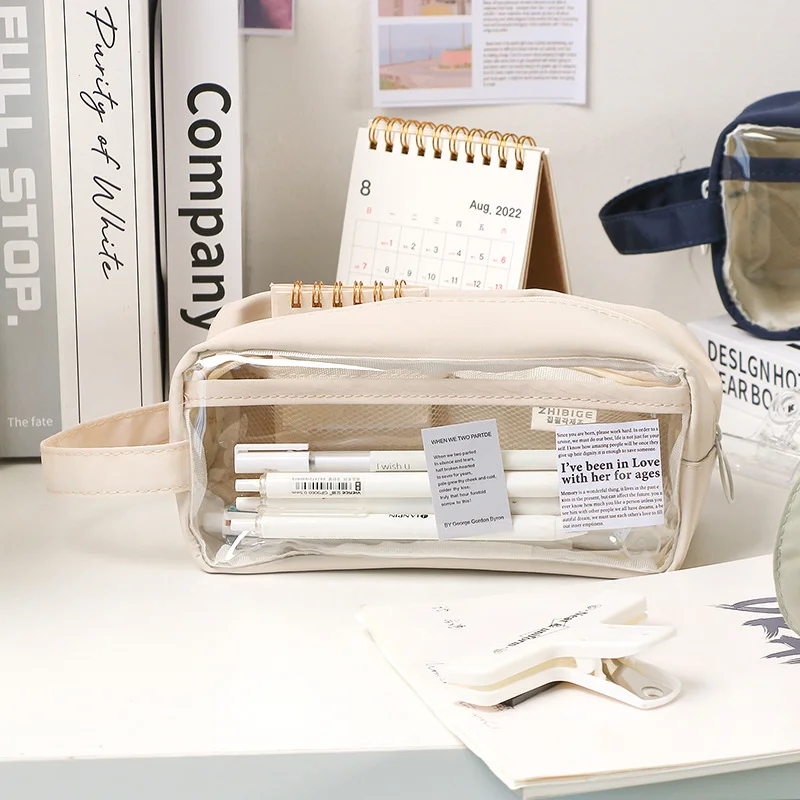 

Transparent PVC Large Capacity Pencil Bag Aesthetic Stationery Holder School Case Bag Students Kawaii Pen Case Office Supplies