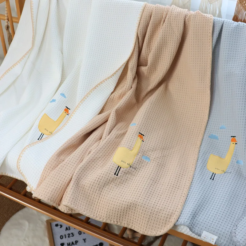 

Вафельные пледы, сплетенные одеяло для новорожденных, мягкое бамбуковое волокно, вышитые утиные детские одеяла, одеяло, простыня для кроватки, детские пеленки
