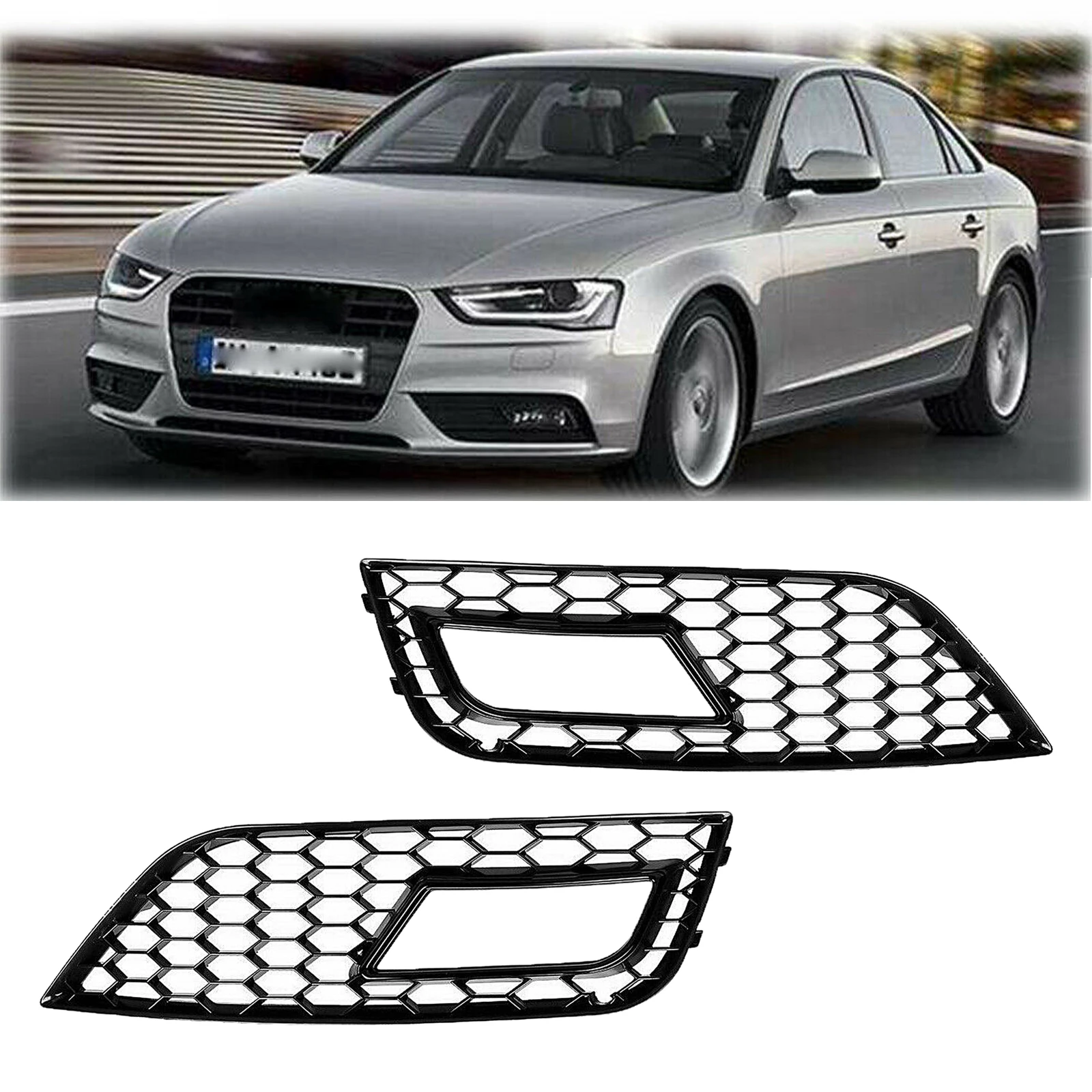Car Exterior Accessories Car Grill Mesh 2x RS4 Style Front Fog Light Grilles for Audi A4 B8.5 2013-2016