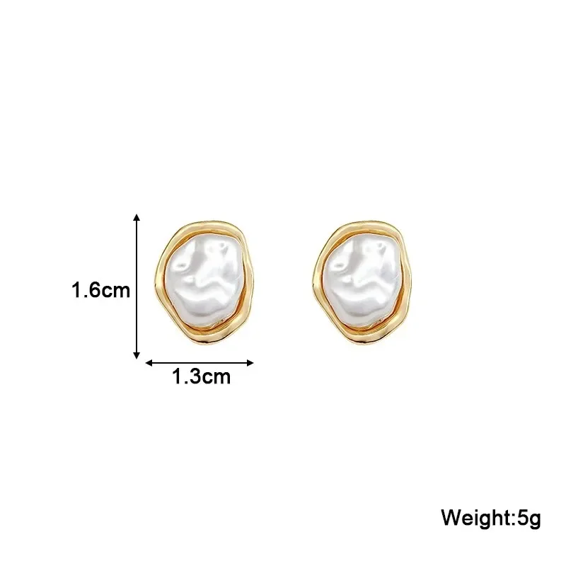 Geometric Irregular Round Pearl Earrings For Women Unusual Irregular Gold Color Metal Side Boho Trendy Jewelry Gift