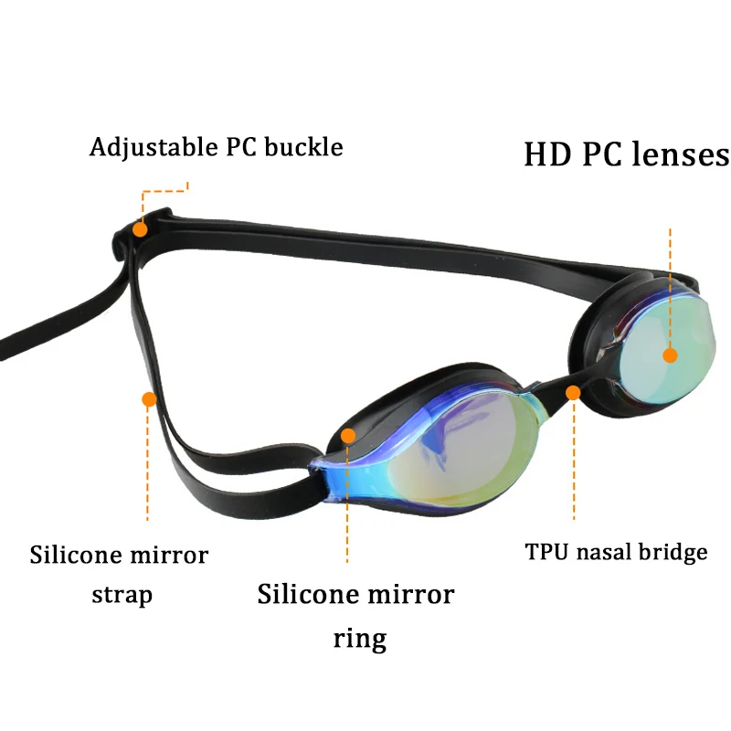 Professional competition goggles, electroplating, anti haze, waterproof, UV resistant, silicone, diving goggles, racing goggles. 5