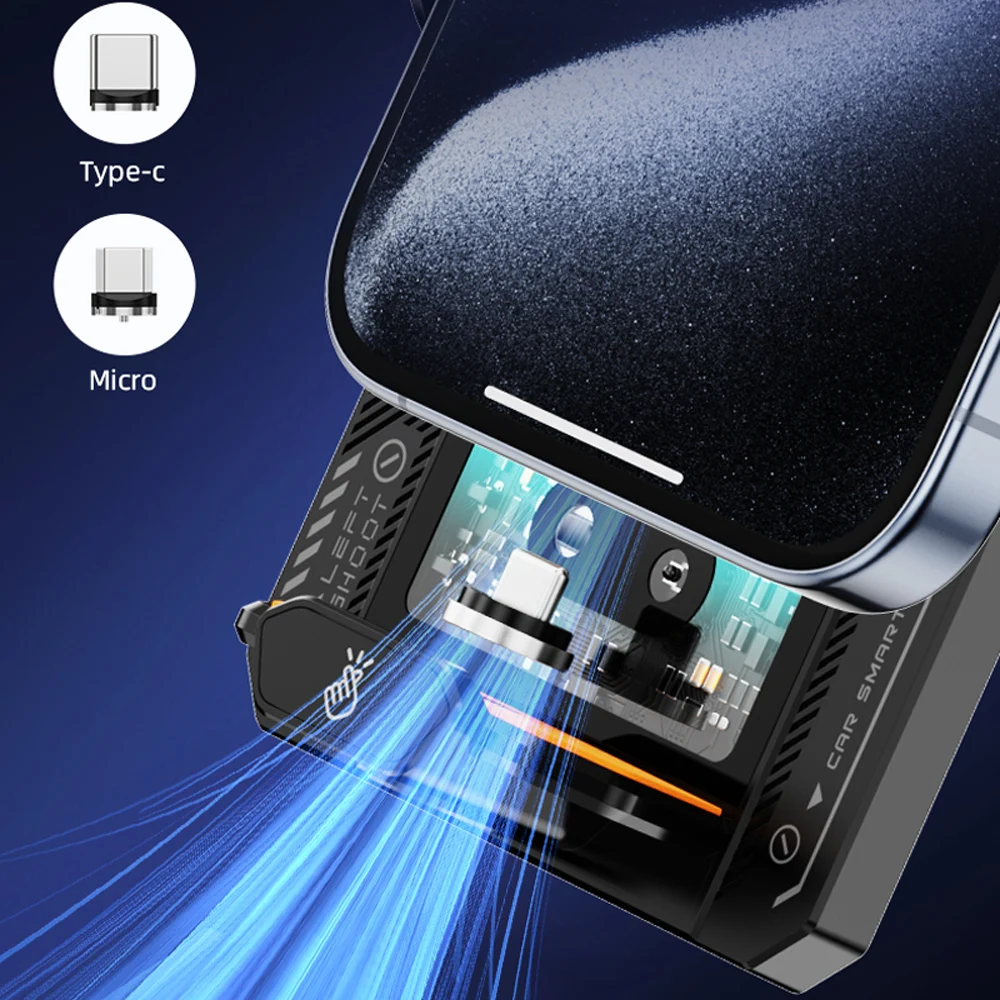 Wireless Charging Car Phone Mount with Magnetic Holder and Ambient Mood Lighting