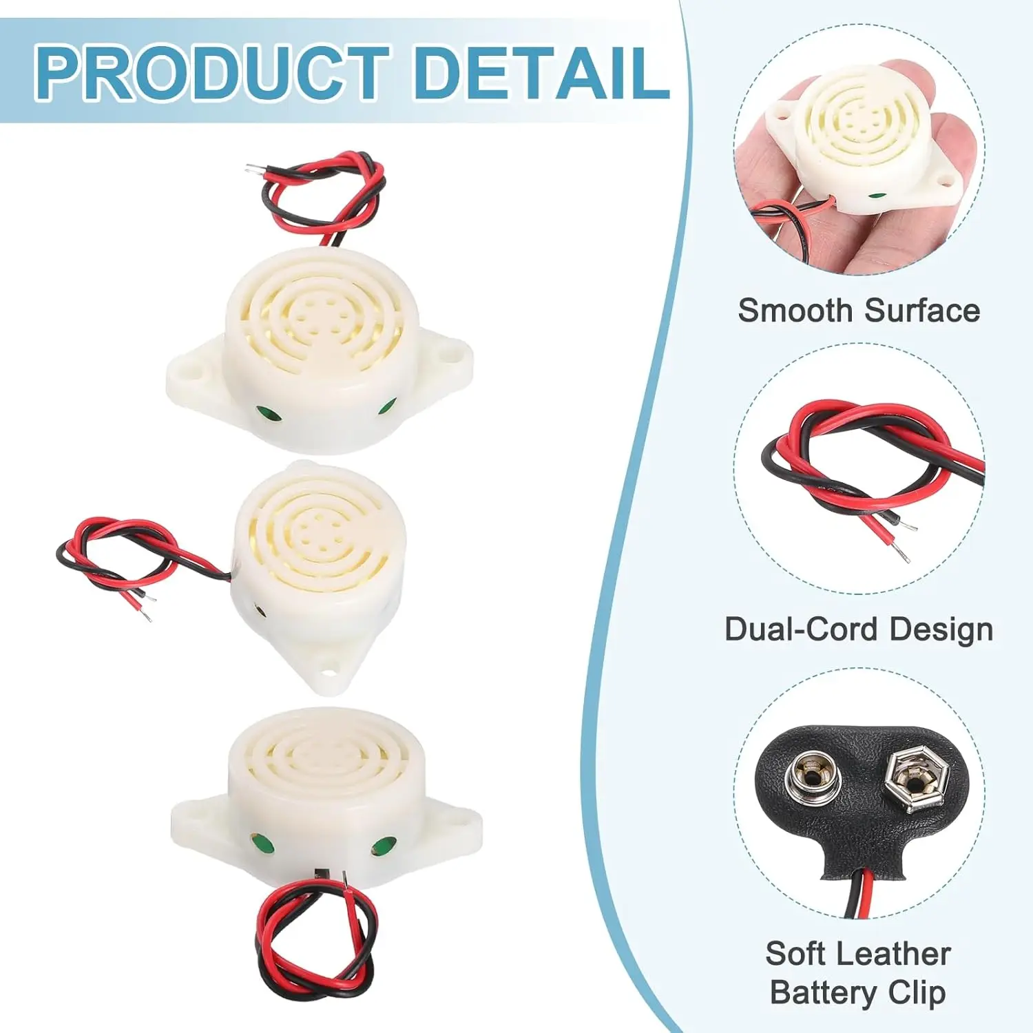 10-Piece Electronic Piezo Buzzer Alarm with Battery Connector - 100dB Continuous Beep