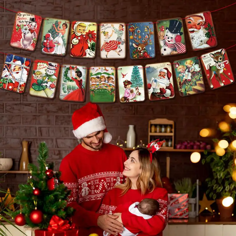 Buon Natale Banner Vintage Christmas Banner-Merry Camino Banner Ghirlanda Retro Santa Per Home Camino Indoor Home Party