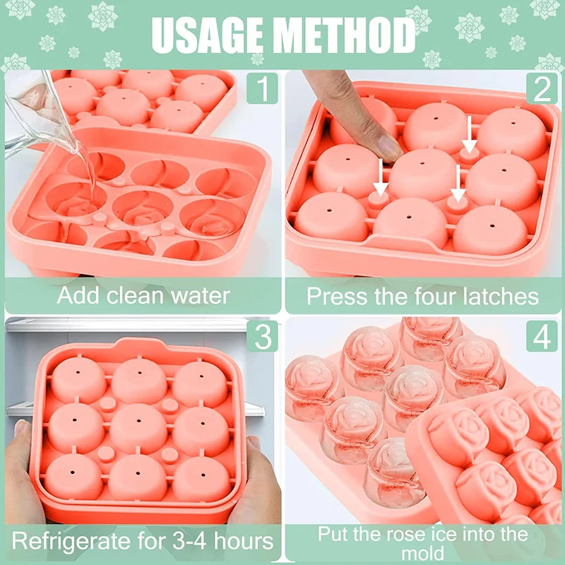 3D Rose Ice Molds Kitchen 1.3 Inch Small Ice Cube Trays Make 9