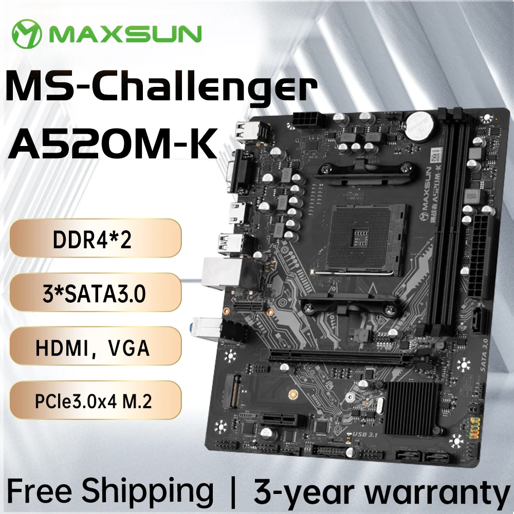 

MAXSUN Gaming Motherboard AMD A520M-K Support RAM DDR4 M.2 USB3.2 STAT3.0 Ryzen R3 R5 Desktop AM4 CPU Computer components