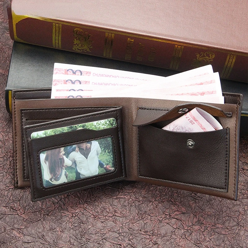 Men's Wallet Short fashion business horizontal zero money bag Three fold Purse Male Multi card position Card Bags Wallet