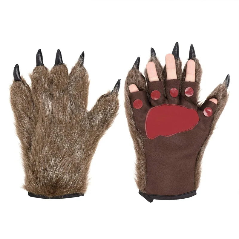 Halloween Wolf Gloves Cartoon Gloves Furry Gloves Cosplay Gloves Decoration Werewolf Gloves Gorilla Makeup Stage Hands Paws Claw For Props Cosplay 1 Pair