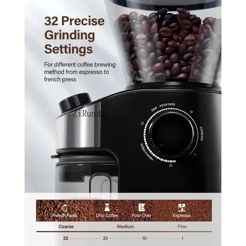 Coffee grinder electric adjustable electronic timer, household coffee grinder with chamber cleaning button 4