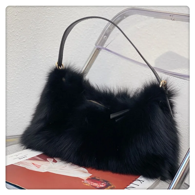 Women's High Quality Fur Bag Large Capacity Luxury Fox Fur Handbag Adjustable Strap Design Single Shoulder Fur Bag
