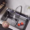 Embossed Honeycomb Flying Rain Waterfall Sink Handmade Kitchen 304 Stainless Steel Large Single Slot Vegetable Wash Basin Sink 1