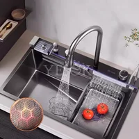 Embossed Honeycomb Flying Rain Waterfall Sink Handmade Kitchen 304 Stainless Steel Large Single Slot Vegetable Wash Basin Sink 1